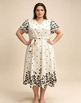 Immagine di PLUS SIZE DRESS WITH POLKA DOT LEAF PATTERN